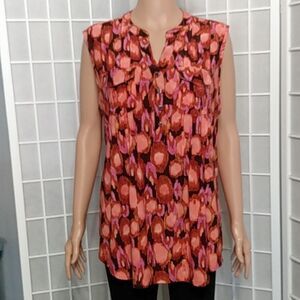 Ava Grace Womens XL‎ Sleeveless Button Front Shirt Orange Pink Abstract Print